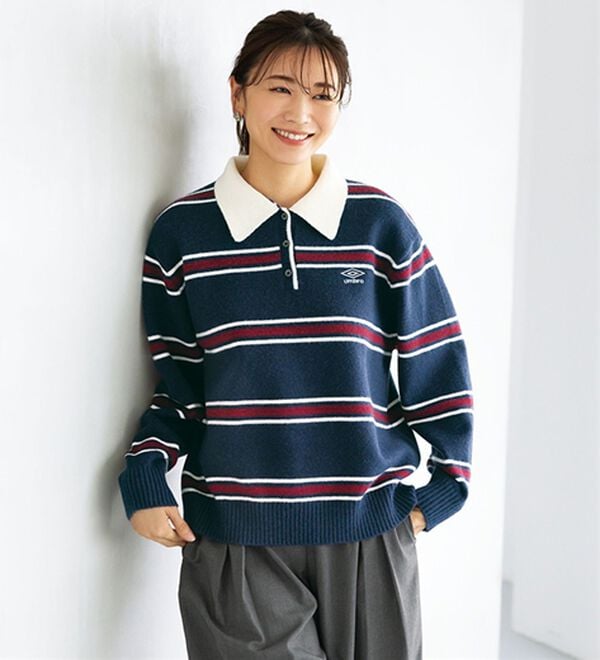 BELLUNA（ベルーナ）の「【ＵＭＢＲＯ】ボーダーポロニット（ニット・セーター）」｜ネイビー