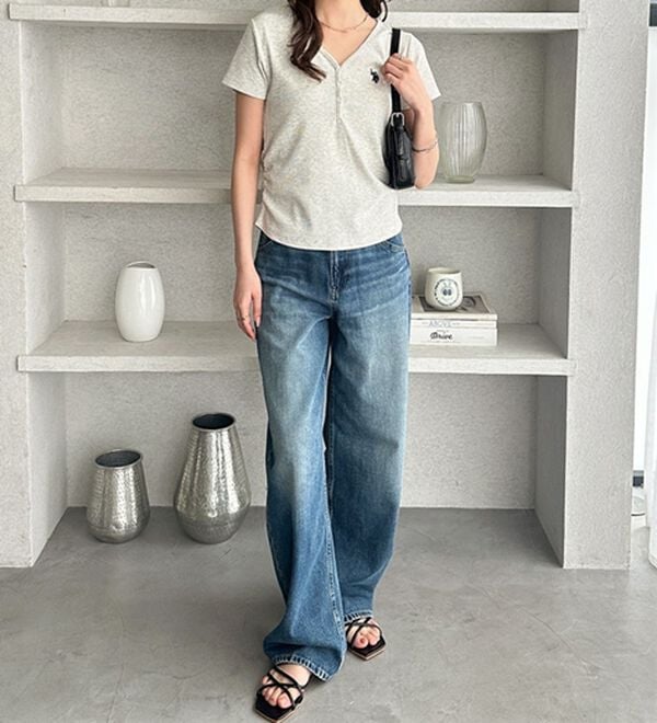 GeeRA（ジーラ）の「【ＵＳ．ＰＯＬＯ．ＡＳＳＮ】接触冷感Vネックヘンリーリブカットソー（カットソー）」｜詳細画像