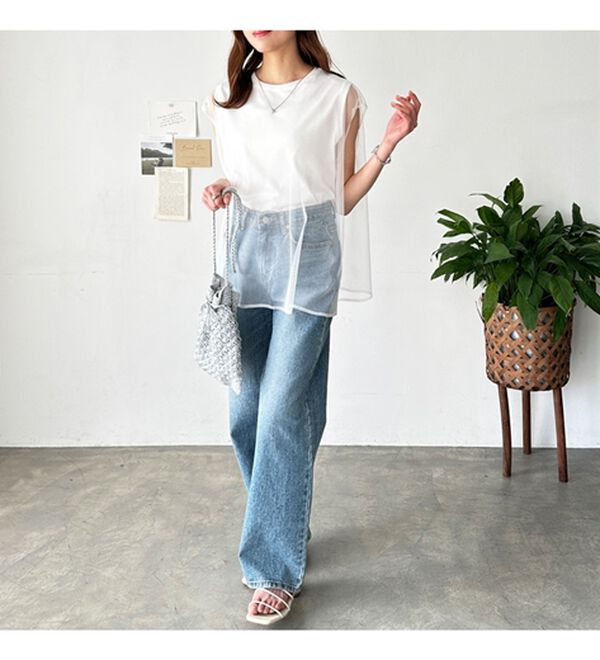 GeeRA（ジーラ）の「チュールカバーフレンチスリーブカットソー（カットソー）」｜詳細画像