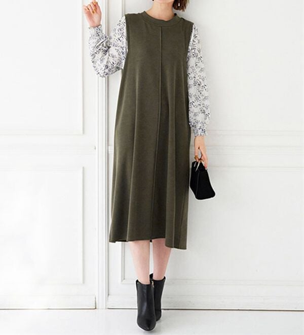 BELLUNA（ベルーナ）の「袖切替デザインハイネックワンピース（その他ワンピース）」｜カーキ系