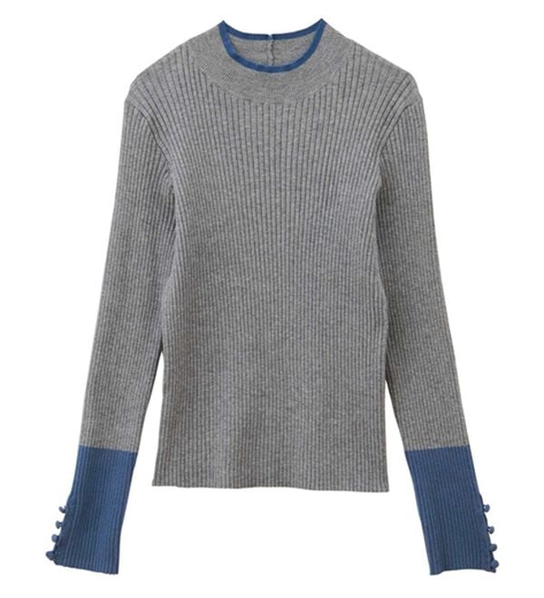 GeeRA（ジーラ）の「配色デザインくるみボタン付リブニット（ニット・セーター）」｜詳細画像