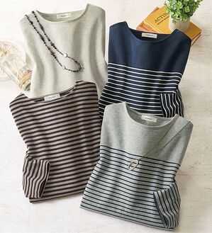 ルフラン（ルフラン）の「【４色組】毎日の主役。綿１００％ボーダーロンＴ（カットソー）」｜4色組