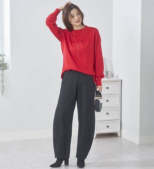 BELLUNA（ベルーナ）の「＜＆ｃｏｃｏｃｈｉ＞短めトップスに合わせる洗い加工ゆったりコクーンパンツ（フルレングスパンツ）」｜詳細画像