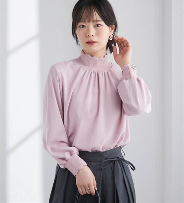 RANAN（ラナン）の「スカラップリブニット使いブラウス（ブラウス）」｜ライトピンク