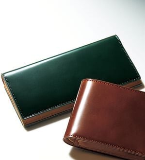 「宮内レザー製コードバン財布　長財布（メンズ財布・パスケース）」｜グリーン