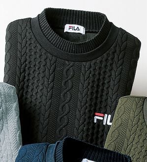 「＜フィラ＞ニット使いフクレジャカードトレーナー（メンズトレーナー）」｜ブラック