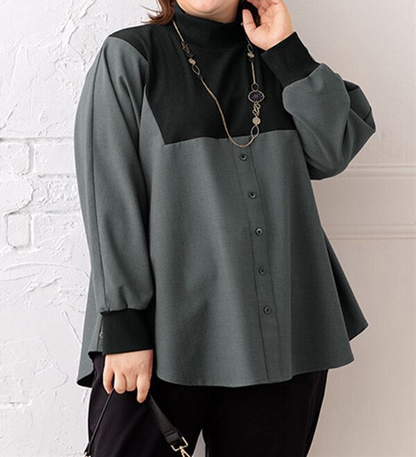 ルフラン（ルフラン）の「リブ切替のゆったりブラウス（ブラウス）」｜グレー系