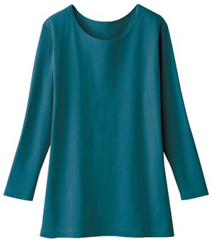 LAVIENNE（ラヴィエンヌ）の「【ＵＶカット】着回し力抜群！綿１００％クルーネックプルオーバー（８分袖）＜カラフルコットン＞（肌着・インナーウェア）」｜ターコイズブルー