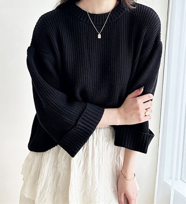 GeeRA（ジーラ）の「ハーフスリーブ着回しニット（ニット・セーター）」｜ブラック