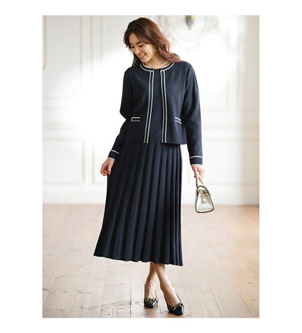 BELLUNA（ベルーナ）の「配色使いニットジャケットワンピースアンサンブル（アンサンブル）」｜詳細画像