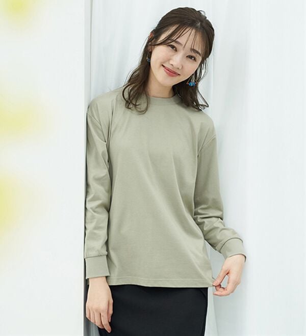 BELLUNA（ベルーナ）の「【汗ジミ対策◎】＜エアリーアイスコットン＞オーバーサイズＴシャツ【選べる袖丈】（カットソー）」｜詳細画像