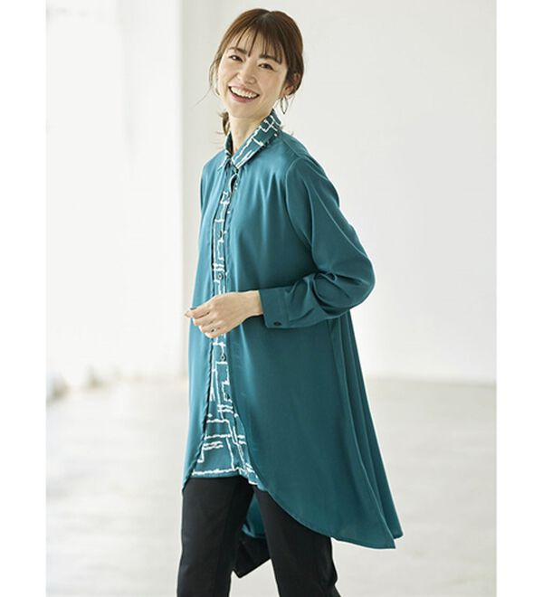 BELLUNA（ベルーナ）の「視覚効果で細見えシャツ重ね着風チュニック（チュニック）」｜詳細画像