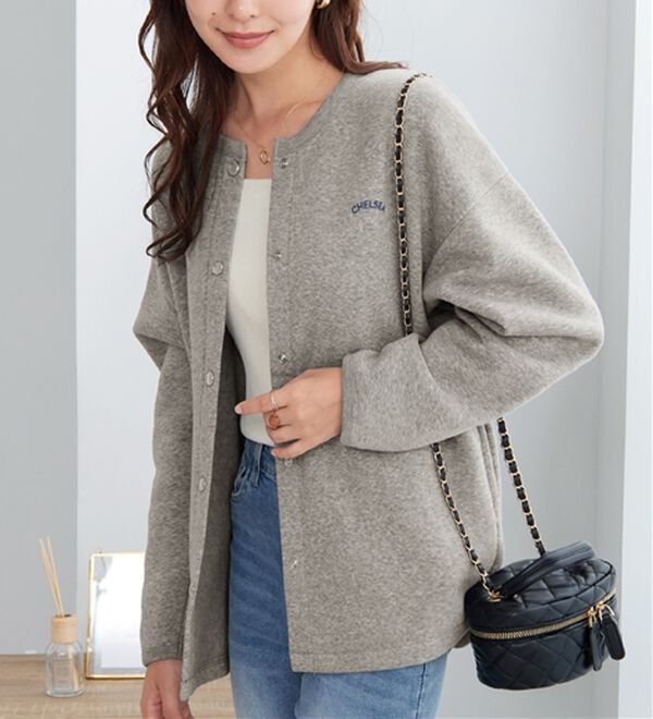 alotta（アロッタ）の「あったか裏起毛ドットボタンカーデ（その他カーディガン）」｜杢グレー