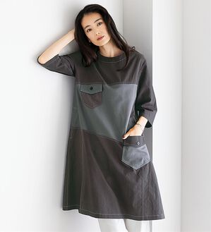 BELLUNA（ベルーナ）の「１枚で決まる配色切替チュニックワンピース（チュニックワンピース）」｜グレー系