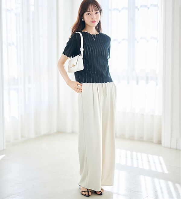 RANAN（ラナン）の「透かし柄メロー配色Ｔシャツ（カットソー）」｜詳細画像