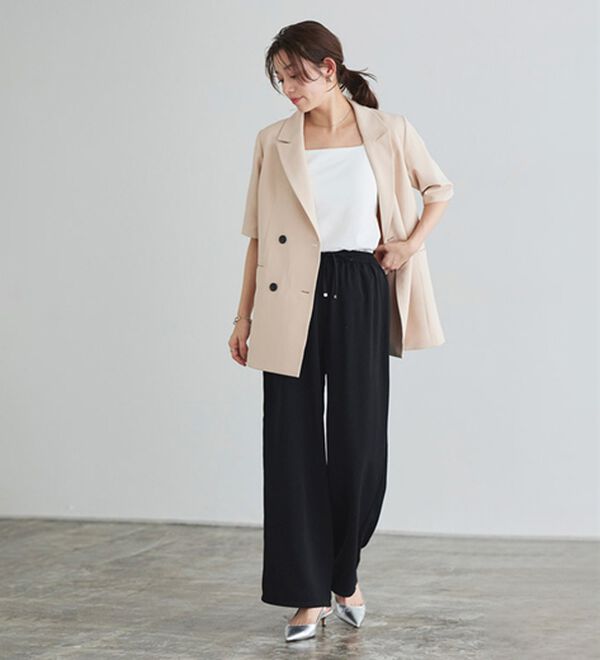 Pierrot（ピエロ）の「【接触冷感】楽ちんキレイ見えワイドイージーパンツ（フルレングスパンツ）」｜詳細画像