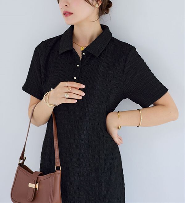 alotta（アロッタ）の「ゴールドボタンポロワンピース（カットソーワンピース）」｜詳細画像