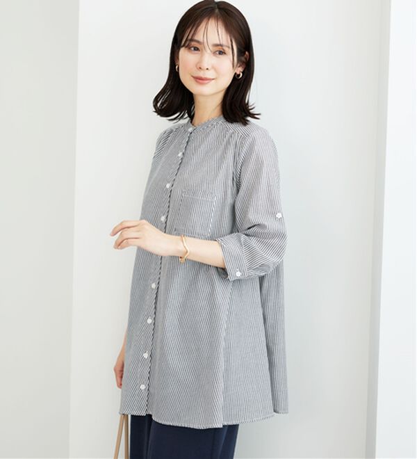 BELLUNA（ベルーナ）の「フランス綾ドレープ使いシャツチュニック（チュニック）」｜詳細画像