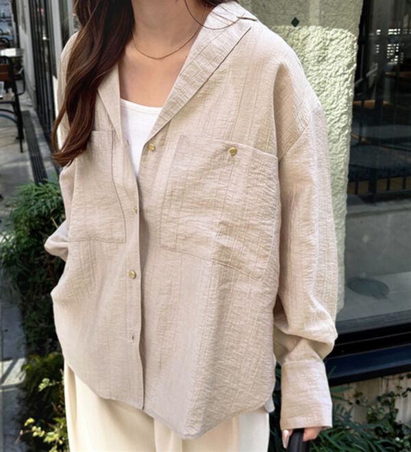 GeeRA（ジーラ）の「しぼ感素材開衿シャツ（シャツ）」｜詳細画像