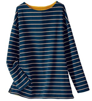 BELLUNA（ベルーナ）の「裏フリース配色プルオーバー（カットソー）」｜ボーダー(ネイビー／グレー)