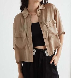 RANAN（ラナン）の「ダブルポケットショートシャツ（シャツ）」｜ベージュ