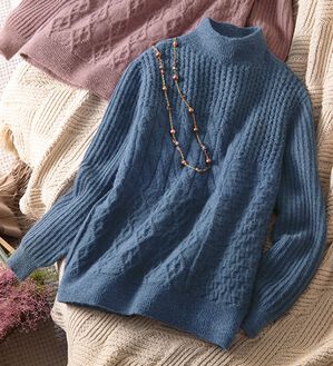 ルフラン（ルフラン）の「日本製ベビーアルパカ１００％編地セーター（ニット・セーター）」｜ブルー