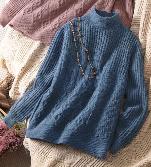 ルフラン（ルフラン）の「日本製ベビーアルパカ１００％編地セーター（ニット・セーター）」｜ブルー