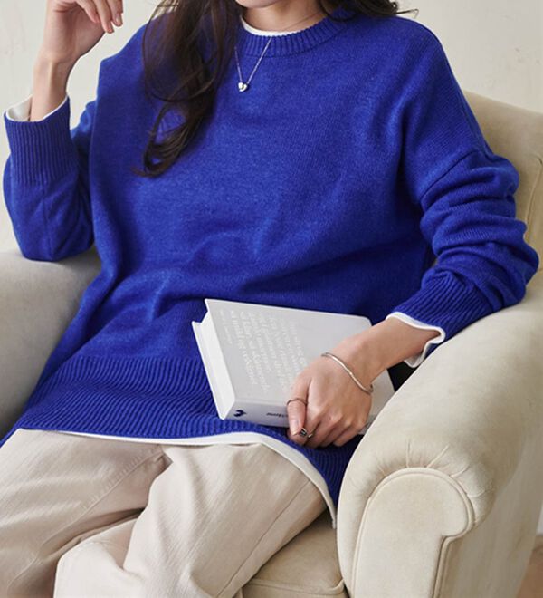 RANAN（ラナン）の「ワイドリブ使いカラーニットチュニック（ニット・セーター）」｜詳細画像