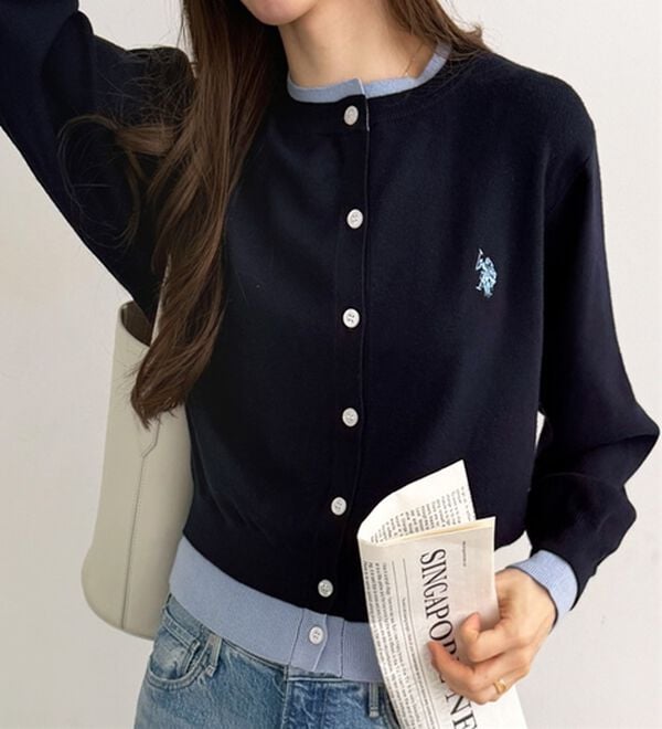 GeeRA（ジーラ）の「【U.S. POLO ASSN.】レイヤード風バイカラーカーデ（ニットカーディガン）」｜詳細画像