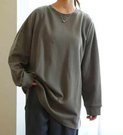 A HAPPY MARILYN（アハッピーマリリン）の「【Ｍ～８Ｌ／選べる袖丈】綿トレーナーライクビッグシルエットＴシャツ（Tシャツ）」
