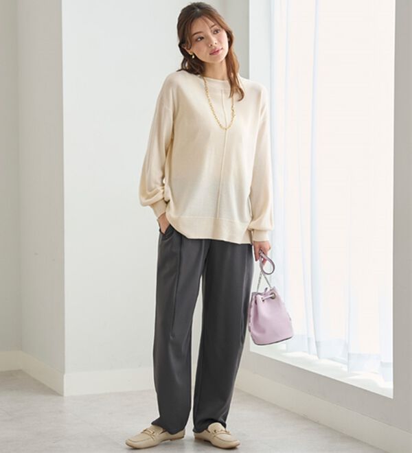 BELLUNA（ベルーナ）の「シュッと体型カバー！ワイドテーパード美脚パンツ（フルレングスパンツ）」｜詳細画像