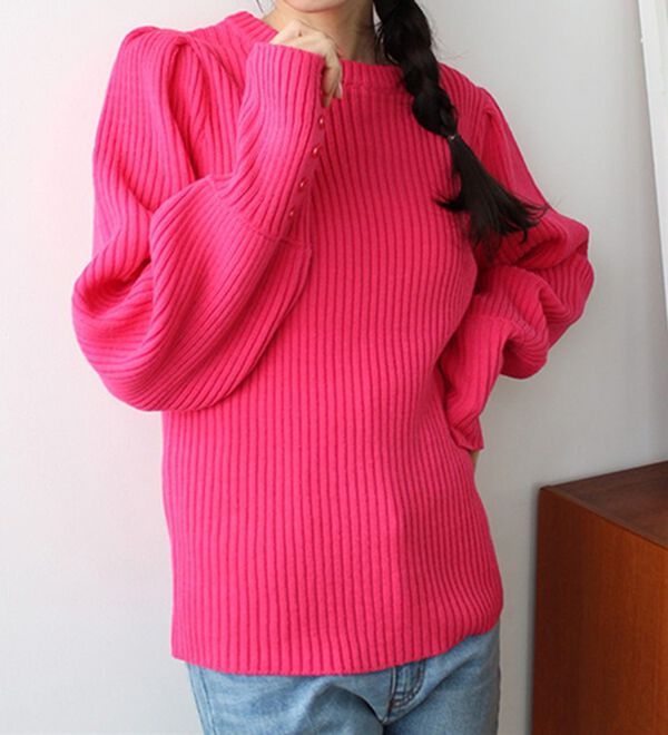 GeeRA（ジーラ）の「パフスリーブ袖ボタン着回しリブニット（ニット・セーター）」｜詳細画像