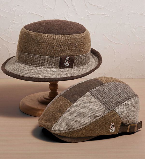 「＜ハッシュパピー＞紳士のツイード素材パッチワークハット（メンズ帽子）」｜詳細画像