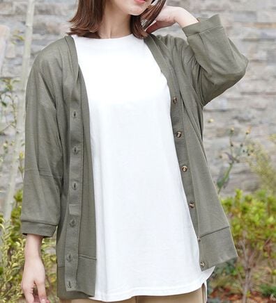 A HAPPY MARILYN（アハッピーマリリン）の「【Ｌ～５Ｌ】長袖・七分袖・半袖　シンプル　カーディガン（ニットカーディガン）」