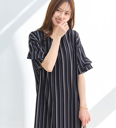 alotta（アロッタ）の「【４つの機能付】ひんやりフリル袖Ｔシャツワンピース（シャツワンピース）」