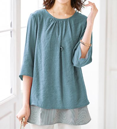 BELLUNA（ベルーナ）の「スラブ素材袖＆裾切替チュニック（チュニック）」