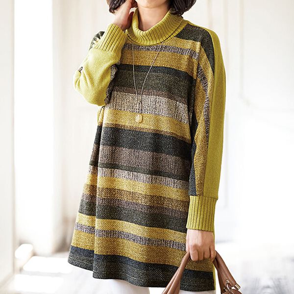 BELLUNA（ベルーナ）の「ボーダー編地調プリントドルマンチュニック（チュニック）」｜詳細画像