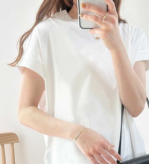 GeeRA（ジーラ）の「綿１００％フレンチスリーブチュニックＴシャツ（カットソー）」｜詳細画像