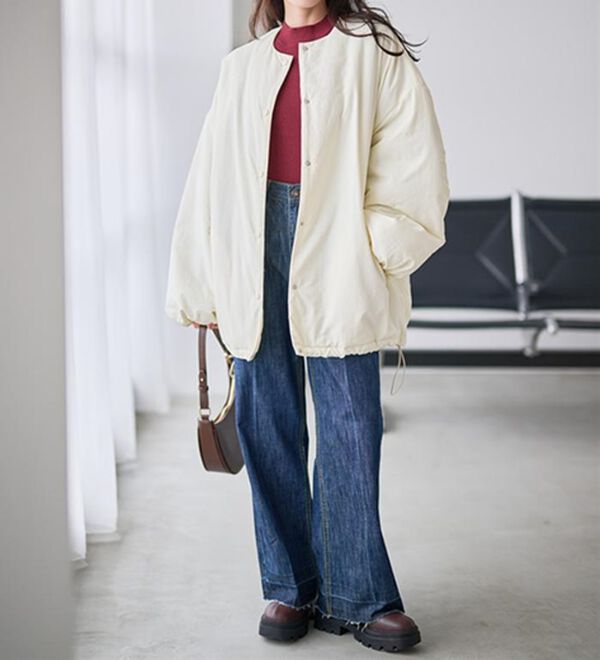 RANAN（ラナン）の「ノーカラーオーバーサイズ中わたブルゾン（ハーフコート）」｜詳細画像