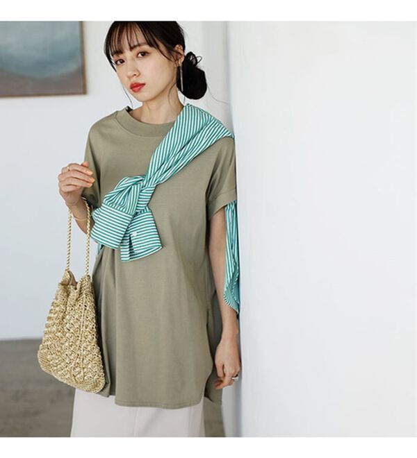 GeeRA（ジーラ）の「綿１００％フレンチスリーブチュニックＴシャツ（カットソー）」｜詳細画像