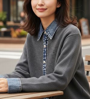 BELLUNA（ベルーナ）の「【重ね着風】デニム&times;ニット切替ジャケット（その他ジャケット）」｜詳細画像