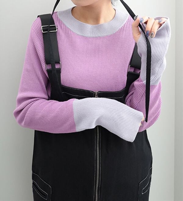 GeeRA（ジーラ）の「指穴配色デザイン柔らかリブニット（ニット・セーター）」｜詳細画像