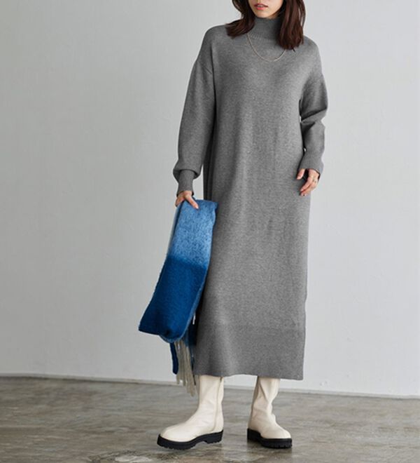 エストネーション ESTNATION 23AW 衿付きニットワンピース ロング 長袖  