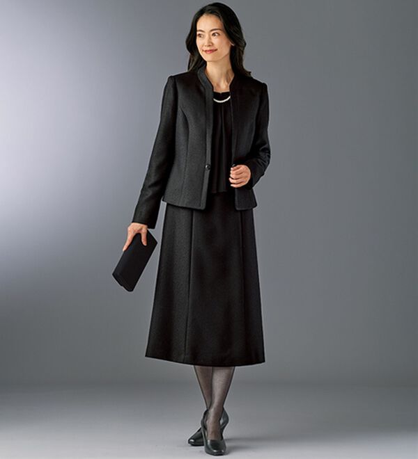 BELLUNA（ベルーナ）の「洗える防しわ北陸ジャカード使いワンピースアンサンブル（ブラックフォーマル（喪服・礼服））」｜黒