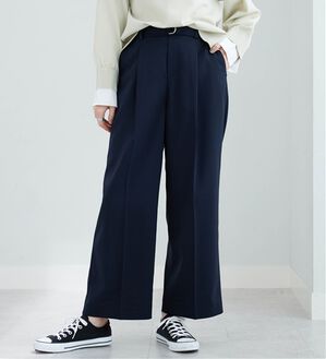 BELLUNA（ベルーナ）の「メランジストレッチ素材ベルト付ワイドパンツ（ワイドパンツ・ガウチョ）」｜ネイビー