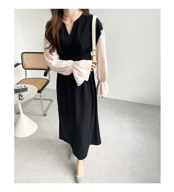 GeeRA（ジーラ）の「ブラウスレイヤード風ドッキングワンピース（カットソーワンピース）」｜詳細画像