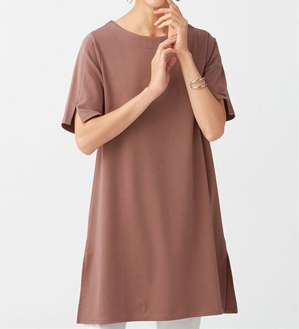 BELLUNA（ベルーナ）の「艶やか綿１００％スリット入りチュニックワンピース（チュニックワンピース）」｜詳細画像