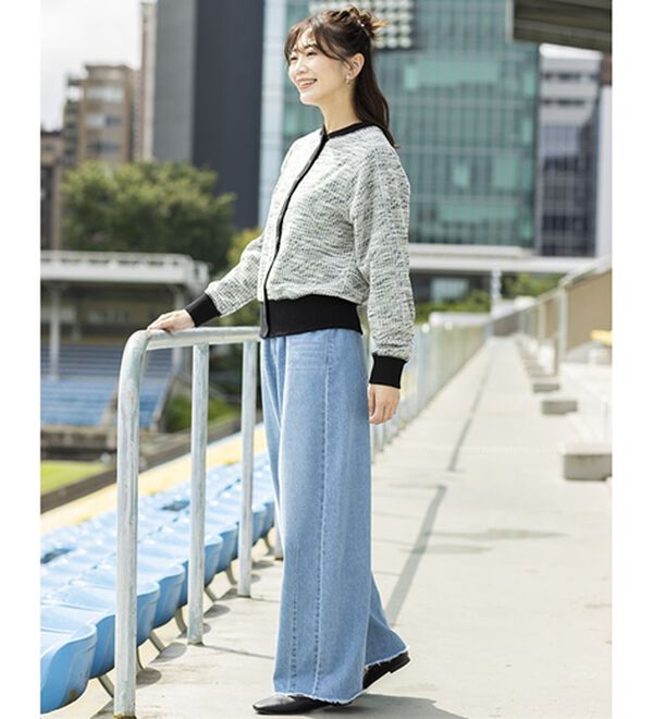 BELLUNA（ベルーナ）の「【UNDOVE】綿１００％フリンジ使いカーブデニムパンツ（ワイドパンツ・ガウチョ）」｜詳細画像