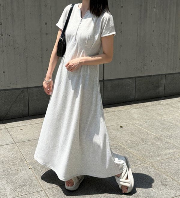 GeeRA（ジーラ）の「前後2WAYハーフジップフレンチ袖ワンピース（カットソーワンピース）」｜詳細画像