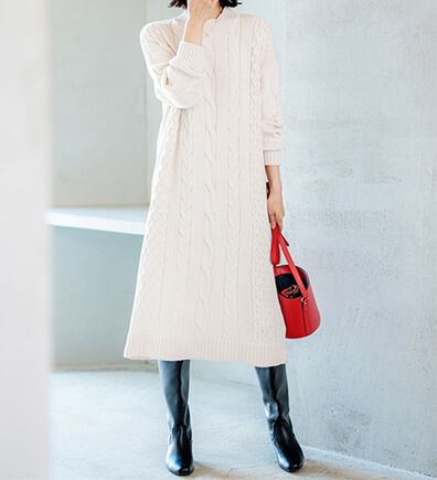 BELLUNA（ベルーナ）の「ケーブル柄ロング丈ニットワンピース（ニットワンピース）」